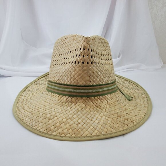 1970's Handwoven Straw Pinch Hat With Green Ribbon Metal Buckle Mens size Small - Picture 2 of 16